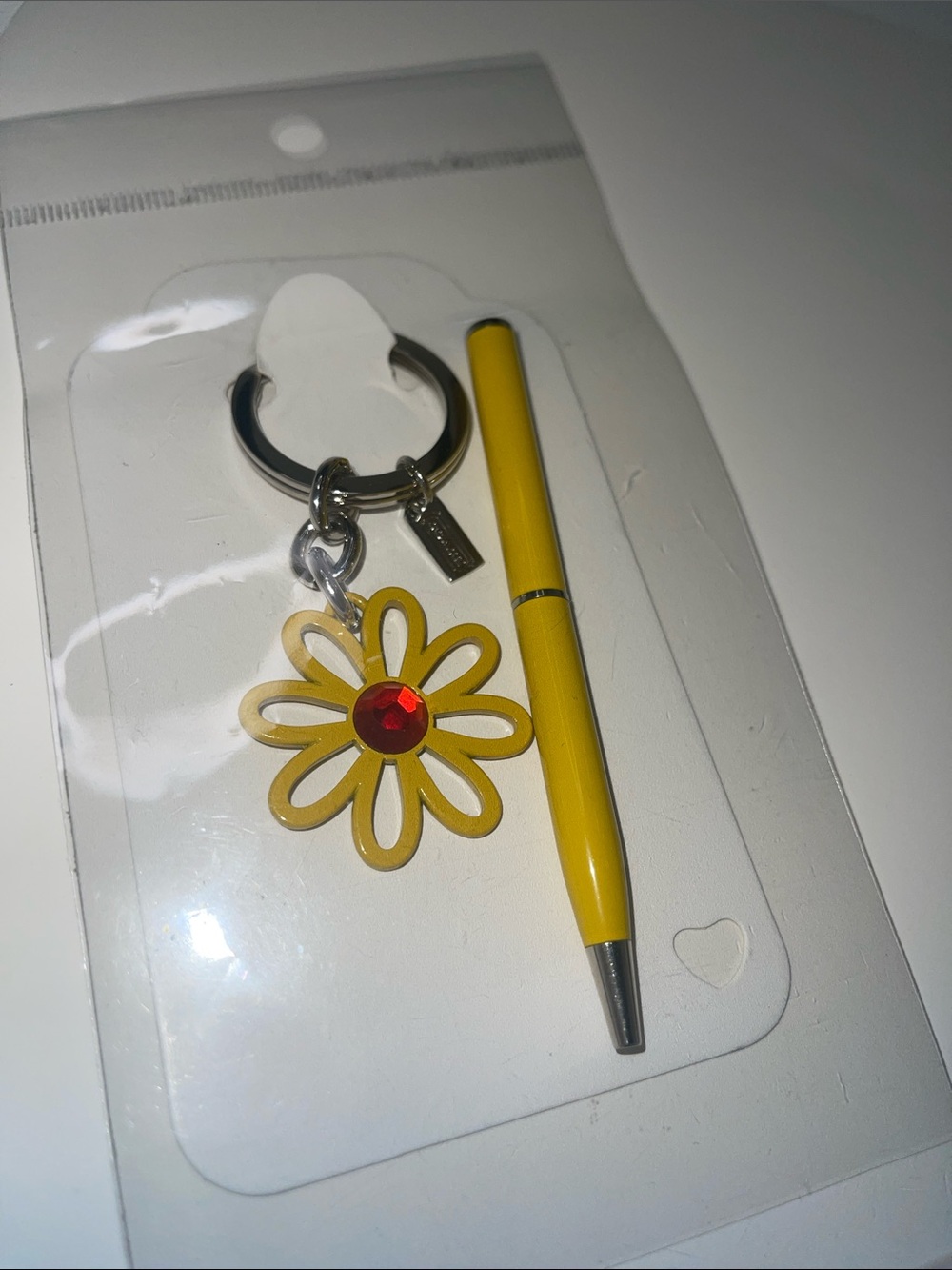Coach Yellow Daisy Keychain with Red Center and Yellow Coach Pen - Picture 7 of 8